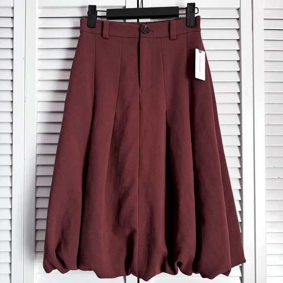 Anthropologie Maeve Pleated Bubble Skirt Size XXS in Brown/Chocolate NEW - Picture 2 of 11
